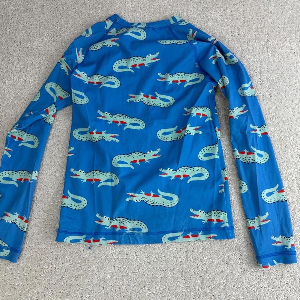 Hanna Andersson Rash Guard Kids 8 Blue Crocodile Print Long Sleeve‎ Swim Top